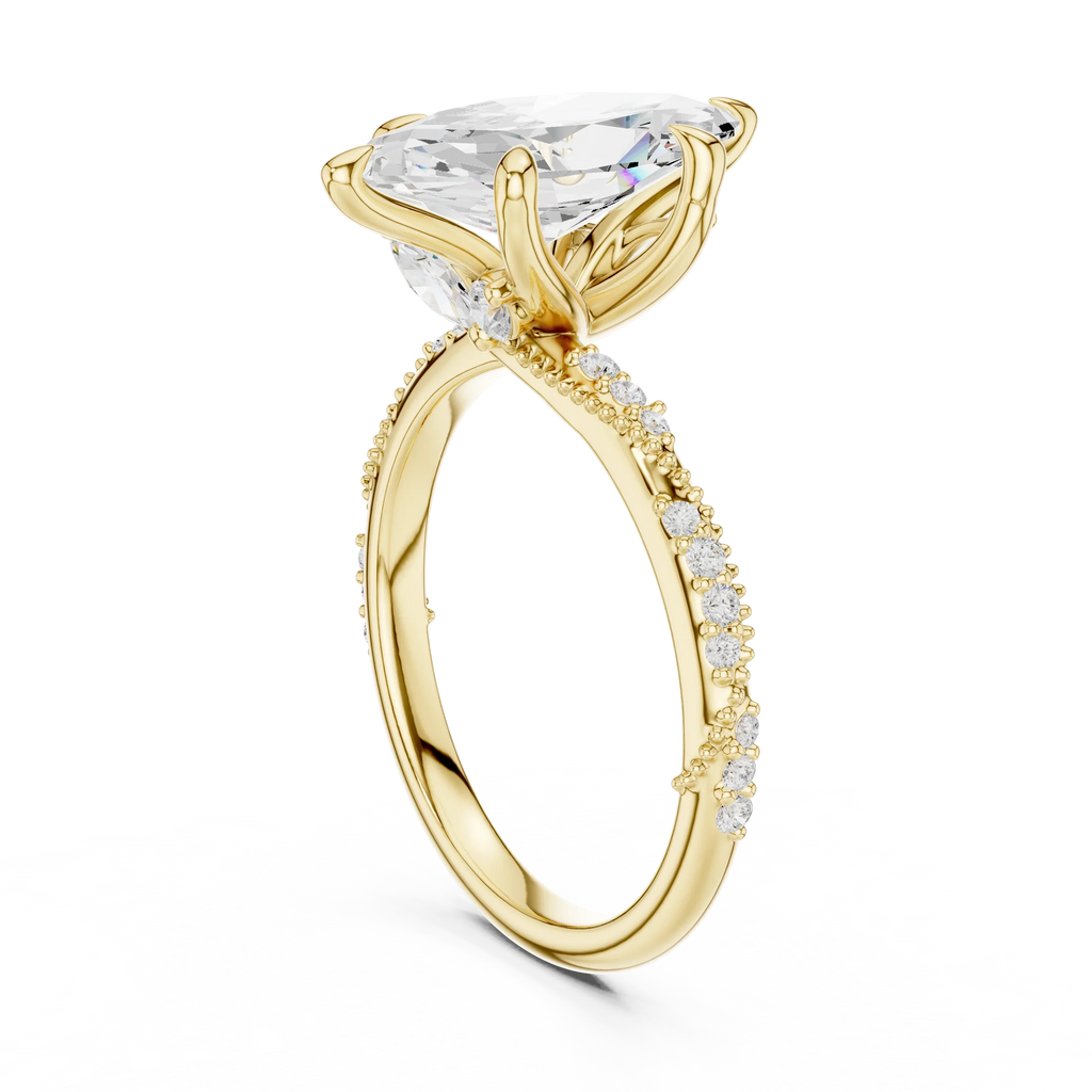 2.93 CTW Marquise Cut Diamond Hidden Halo Twisted Pavé Engagement Ring in 14K Yellow Gold