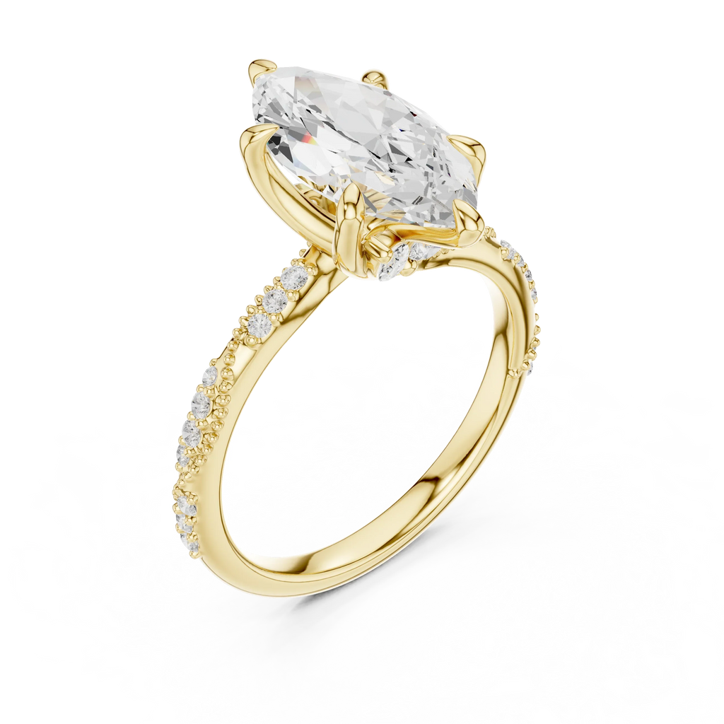 2.93 CTW Marquise Cut Diamond Hidden Halo Twisted Pavé Engagement Ring in 14K Yellow Gold