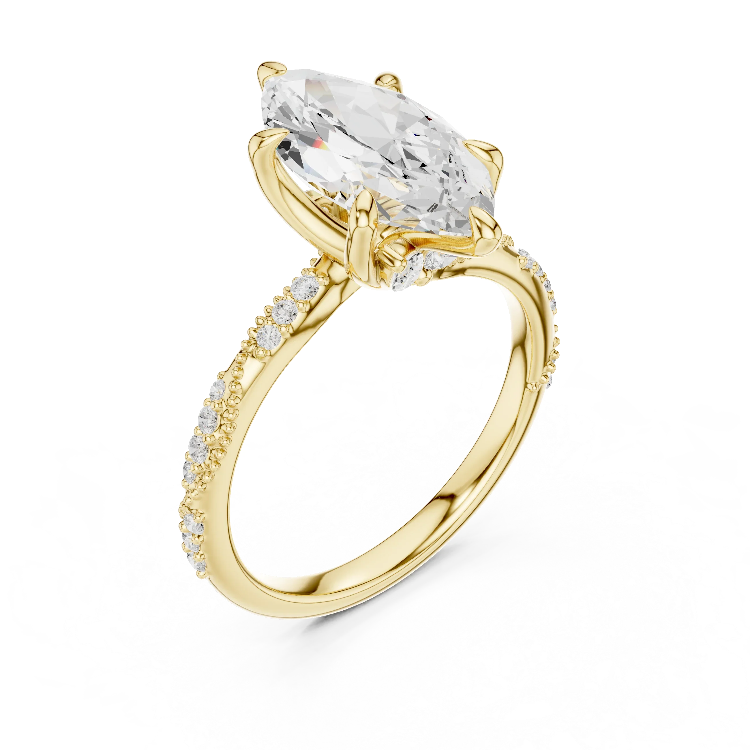 2.93 CTW Marquise Cut Diamond Hidden Halo Twisted Pavé Engagement Ring in 14K Yellow Gold