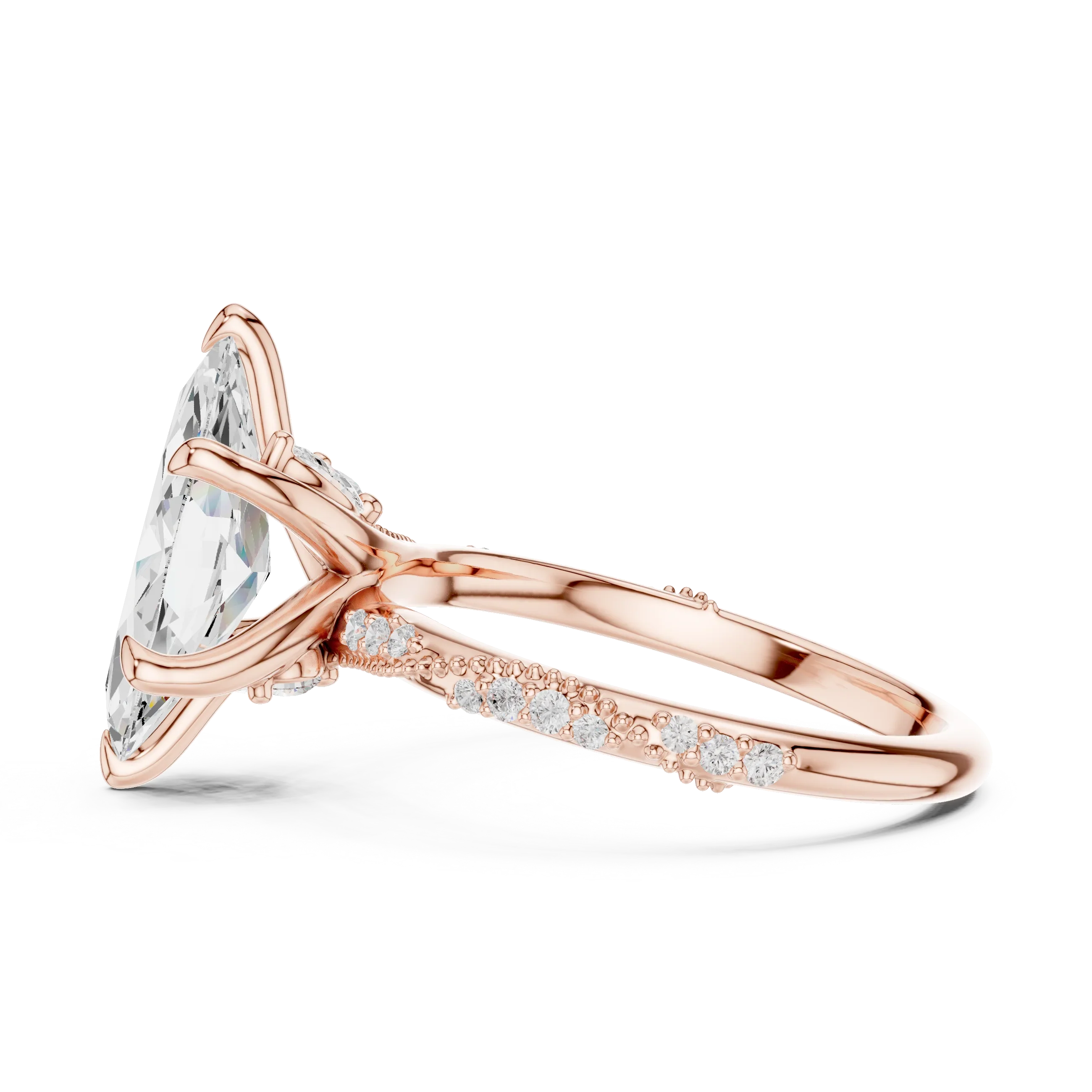 2.93 CTW Marquise Cut Diamond Hidden Halo Twisted Pavé Engagement Ring in 14K Yellow Gold