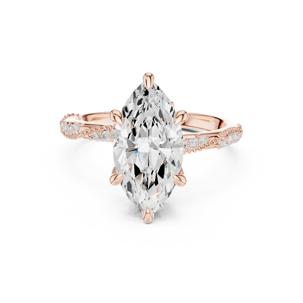 2.93 CTW Marquise Cut Diamond Hidden Halo Twisted Pavé Engagement Ring in 14K Yellow Gold