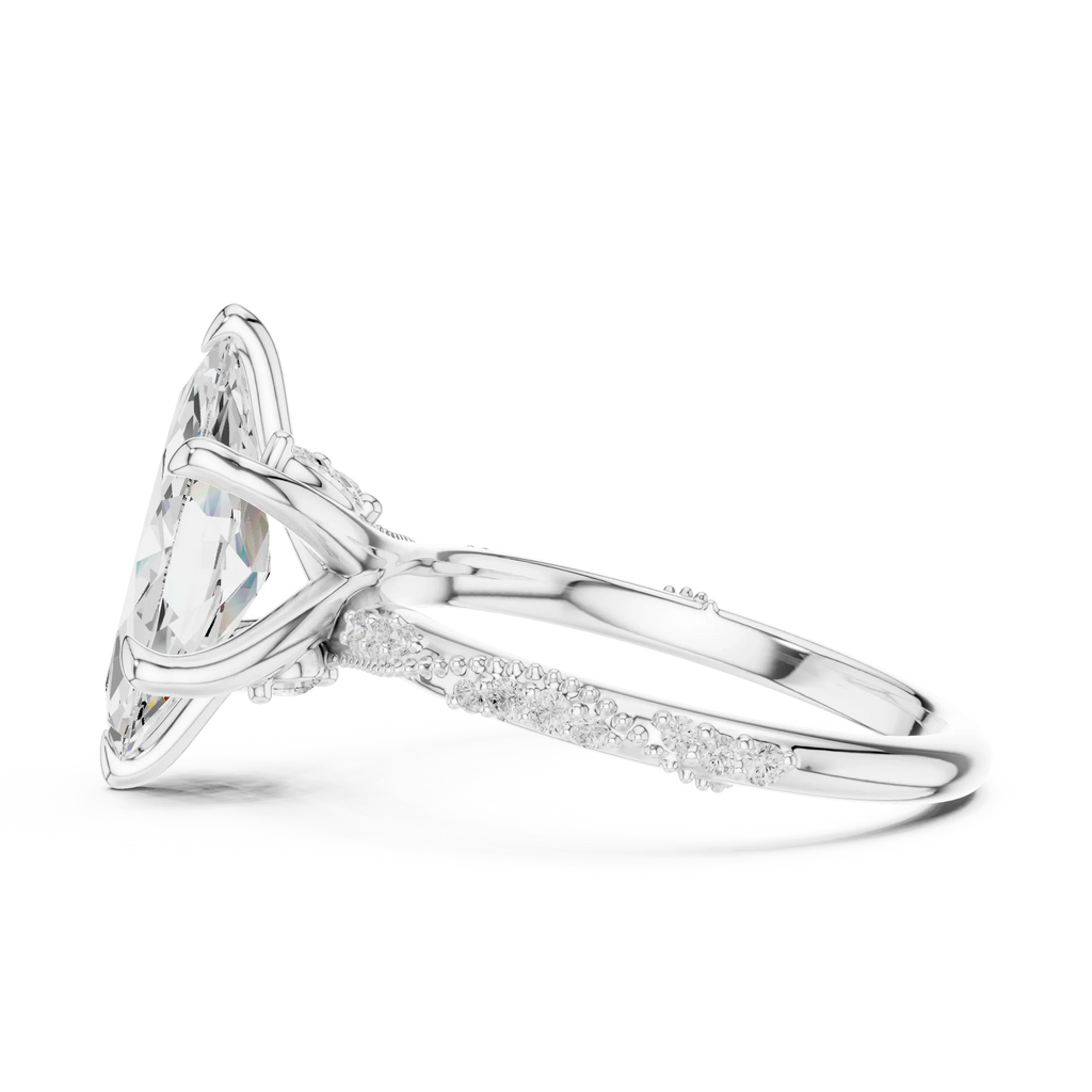 2.93 CTW Marquise Cut Diamond Hidden Halo Twisted Pavé Engagement Ring in 14K Yellow Gold