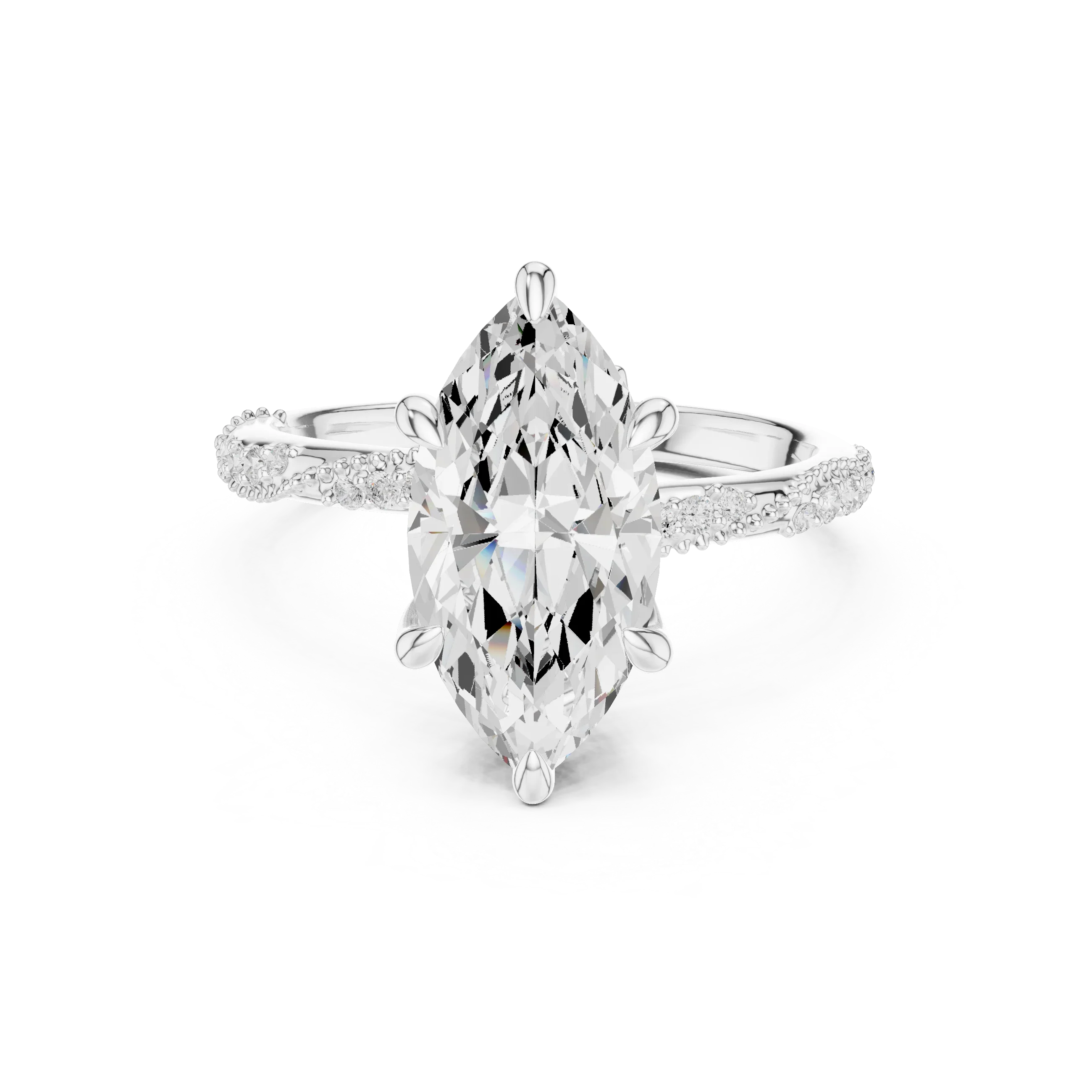 2.93 CTW Marquise Cut Diamond Hidden Halo Twisted Pavé Engagement Ring in 14K Yellow Gold