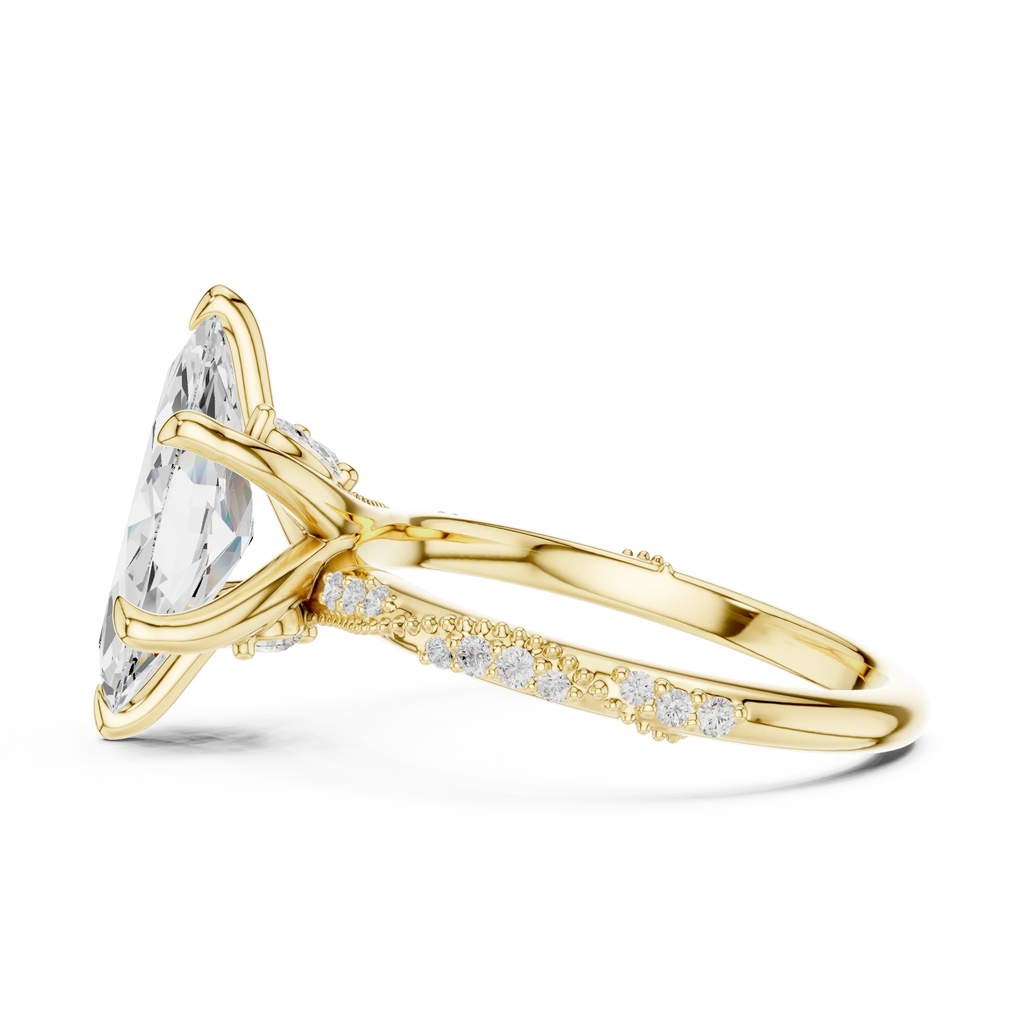 2.93 CTW Marquise Cut Diamond Hidden Halo Twisted Pavé Engagement Ring in 14K Yellow Gold