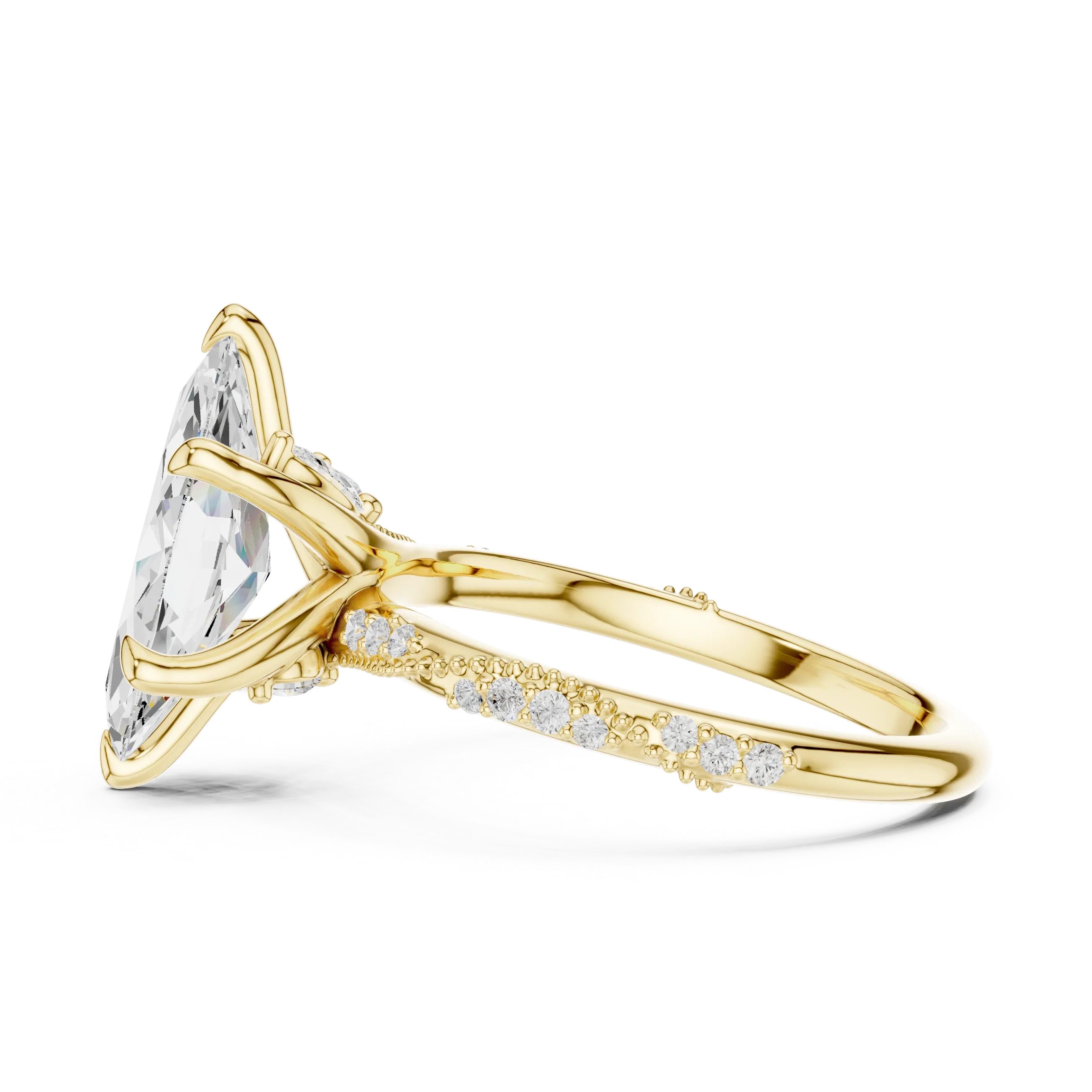 2.93 CTW Marquise Cut Diamond Hidden Halo Twisted Pavé Engagement Ring in 14K Yellow Gold