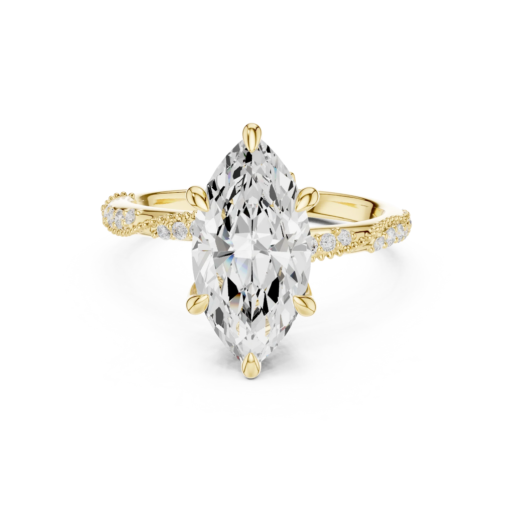 2.93 CTW Marquise Cut Diamond Hidden Halo Twisted Pavé Engagement Ring in 14K Yellow Gold