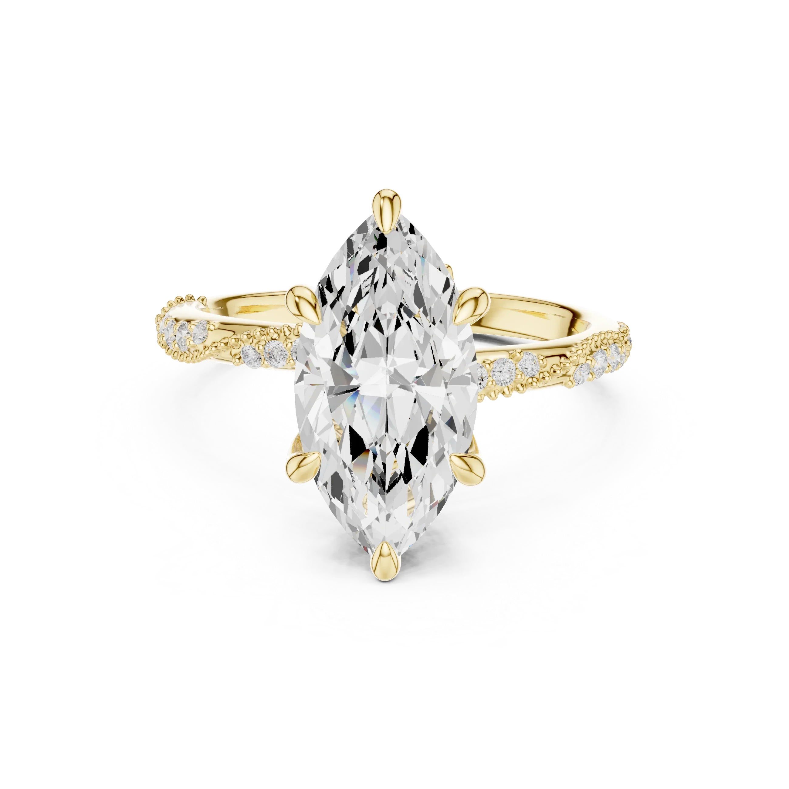 2.93 CTW Marquise Cut Diamond Hidden Halo Twisted Pavé Engagement Ring in 14K Yellow Gold
