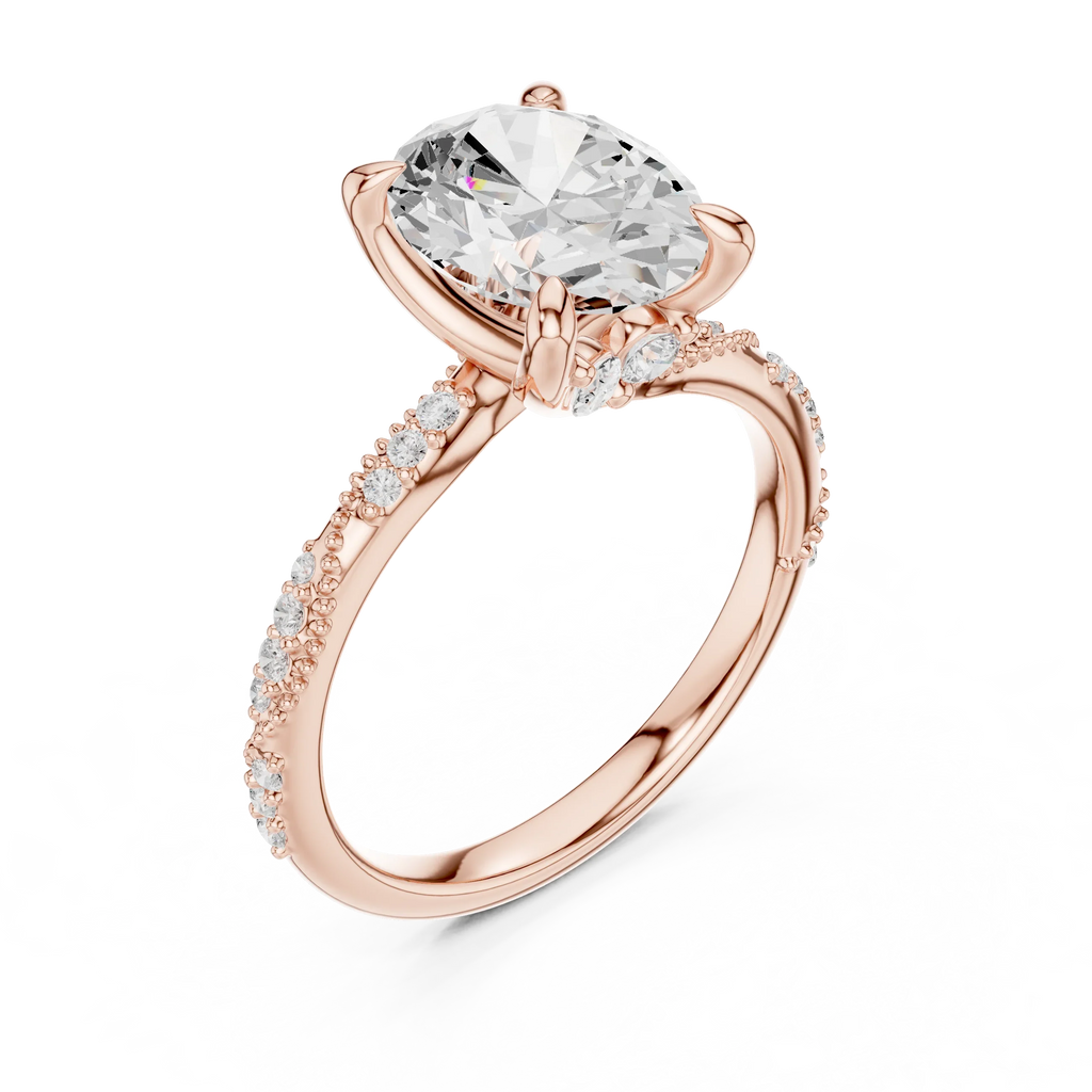 2.93 CTW Oval Cut Diamond Hidden Halo Twisted Pavé Engagement Ring in 14K Yellow Gold
