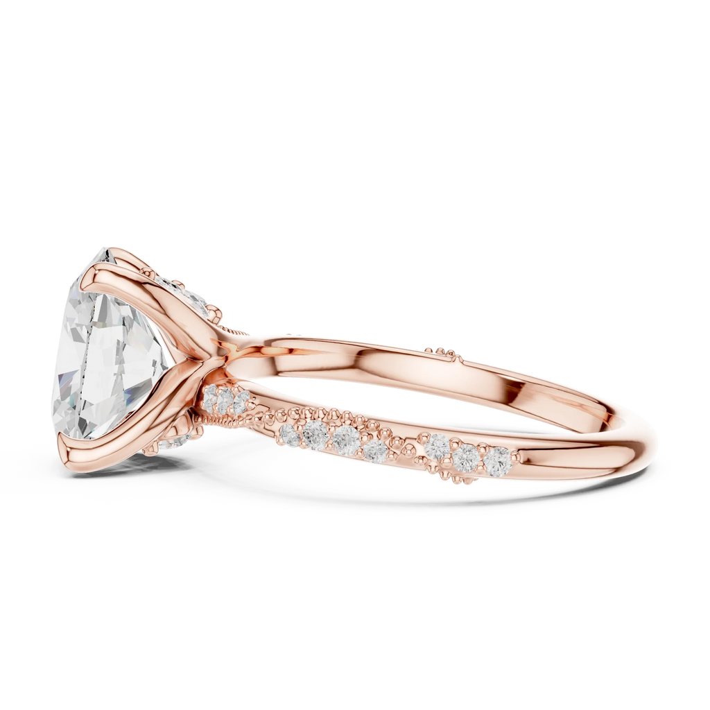 2.93 CTW Oval Cut Diamond Hidden Halo Twisted Pavé Engagement Ring in 14K Yellow Gold