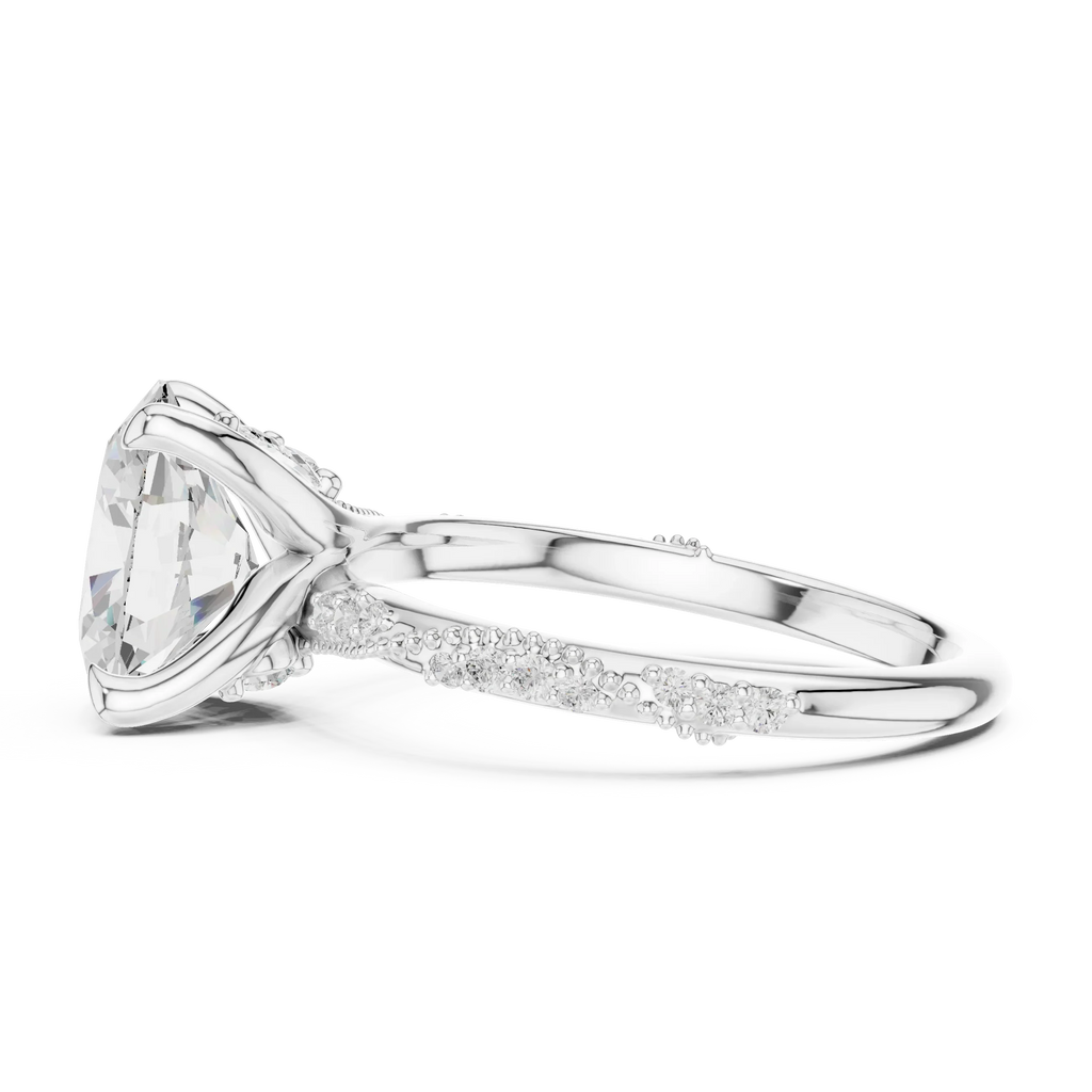 2.93 CTW Oval Cut Diamond Hidden Halo Twisted Pavé Engagement Ring in 14K Yellow Gold