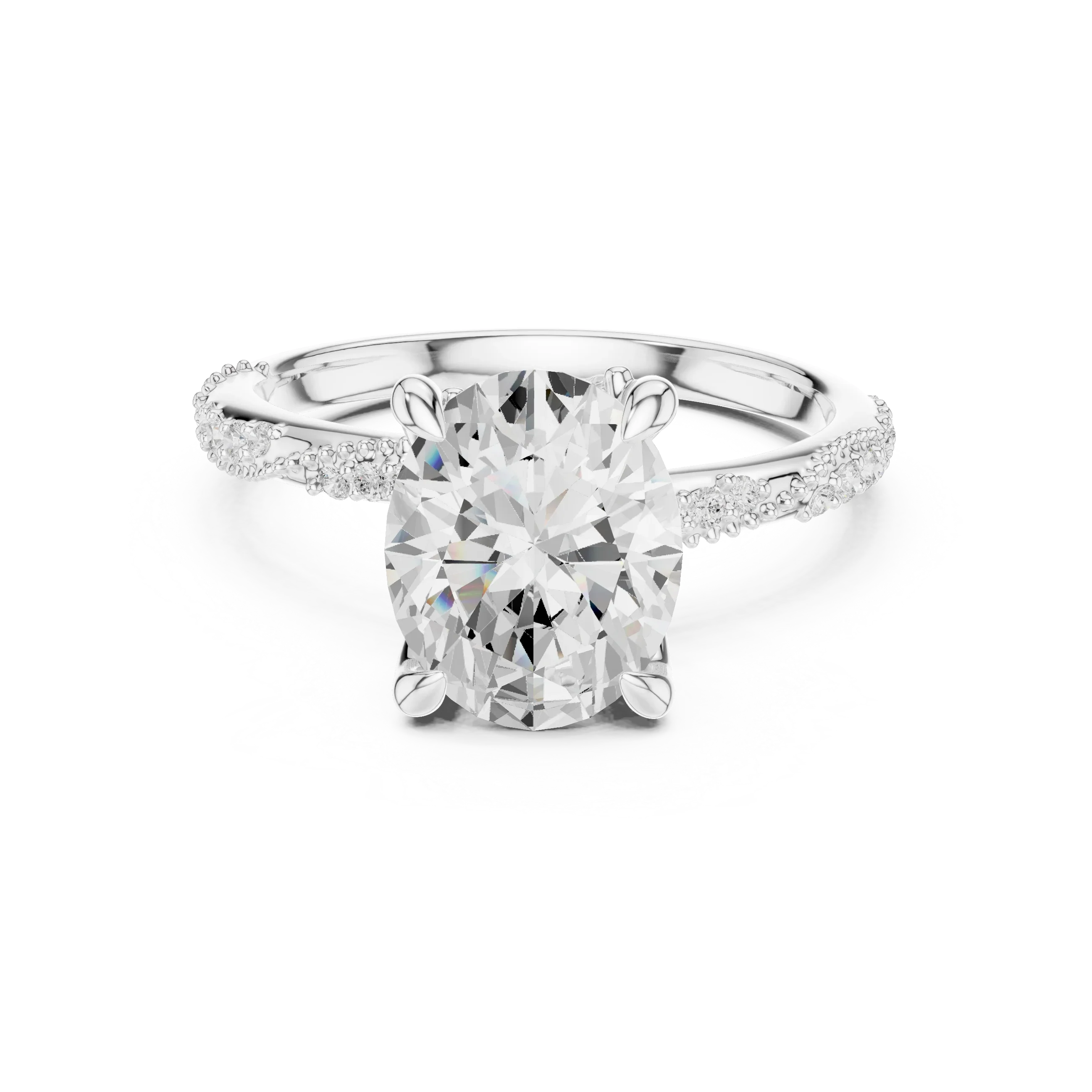 2.93 CTW Oval Cut Diamond Hidden Halo Twisted Pavé Engagement Ring in 14K Yellow Gold