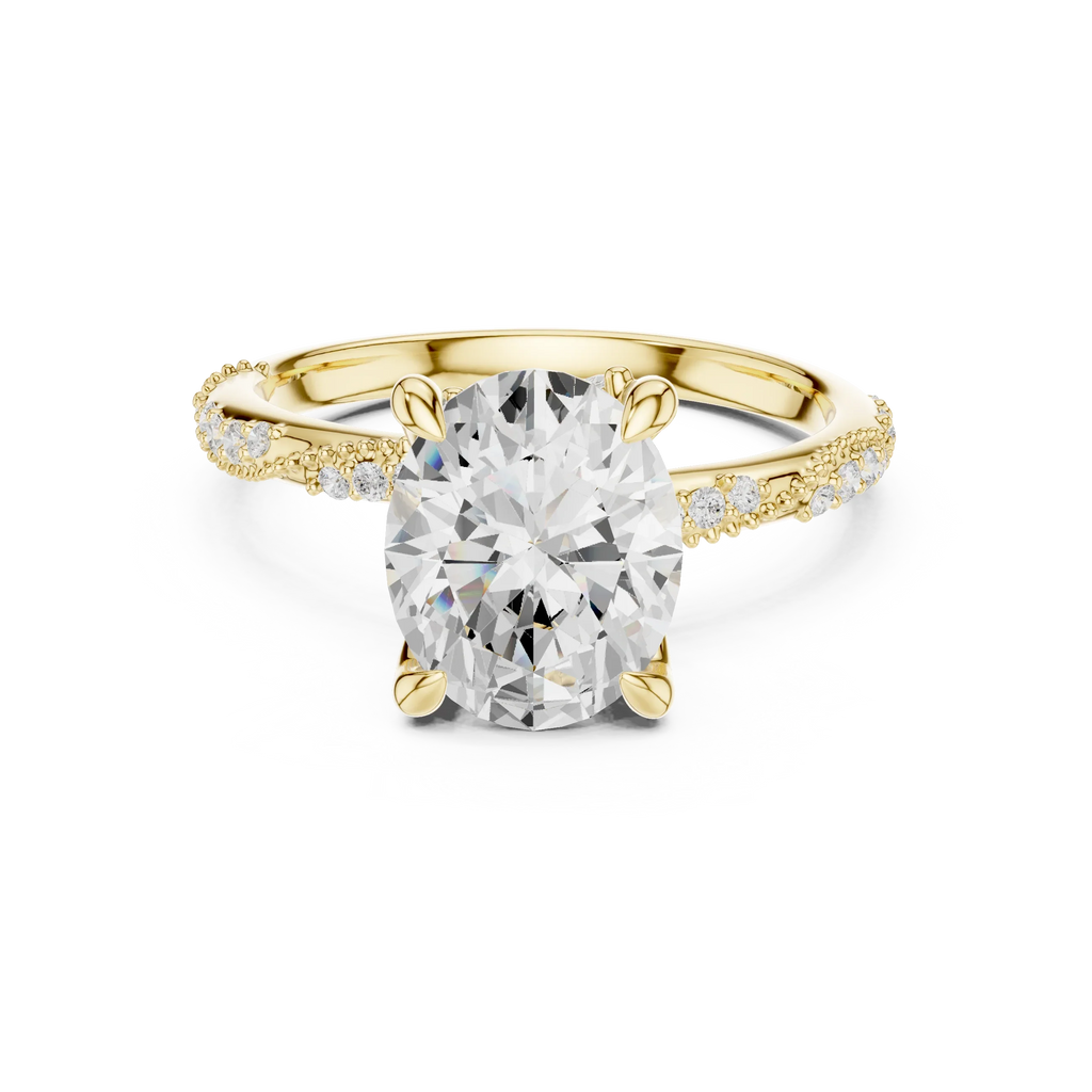 2.93 CTW Oval Cut Diamond Hidden Halo Twisted Pavé Engagement Ring in 14K Yellow Gold