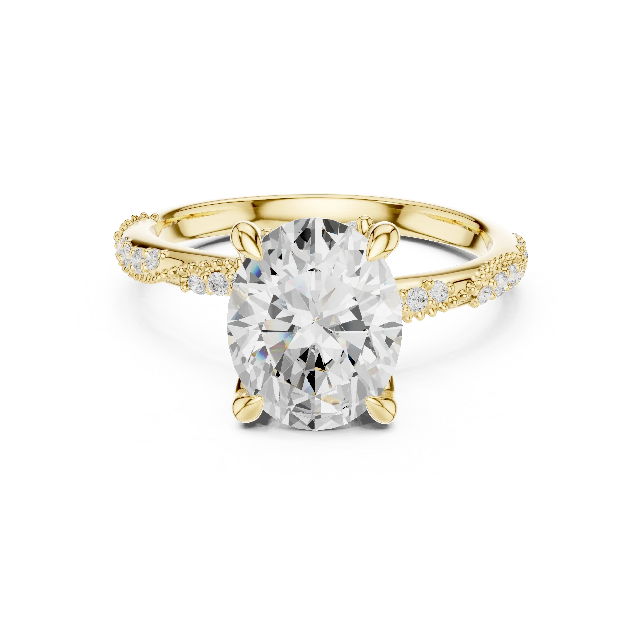 2.93 CTW Oval Cut Diamond Hidden Halo Twisted Pavé Engagement Ring in 14K Yellow Gold