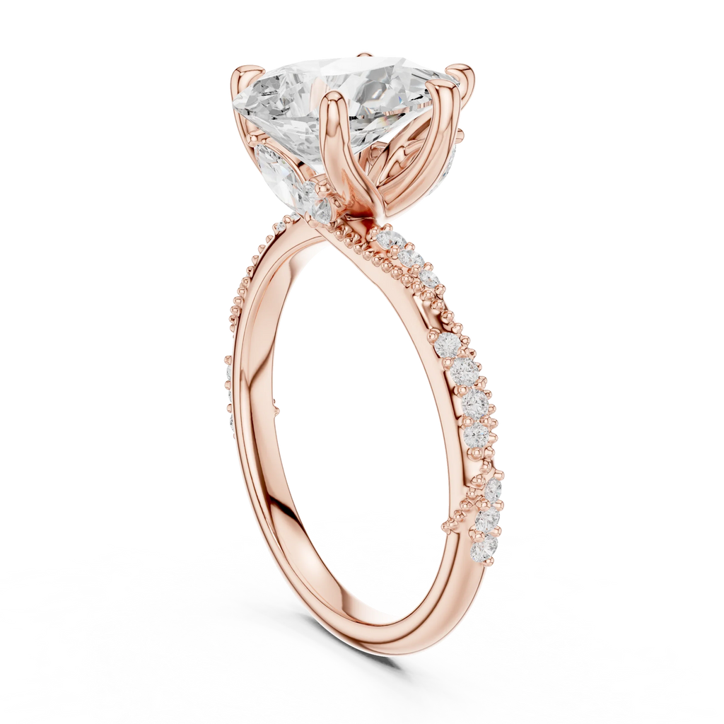 2.93 CTW Pear Cut Diamond Hidden Halo Twisted Pavé Engagement Ring in 14K Yellow Gold