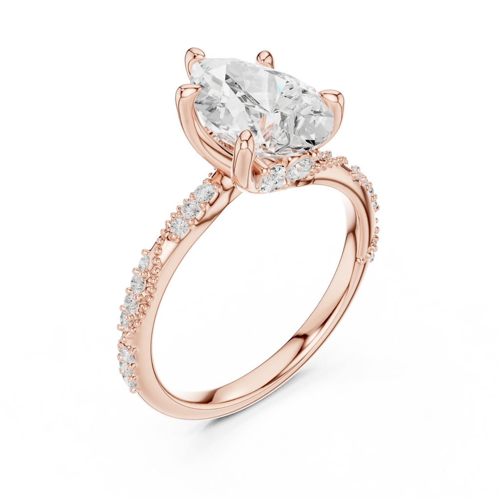 2.93 CTW Pear Cut Diamond Hidden Halo Twisted Pavé Engagement Ring in 14K Yellow Gold