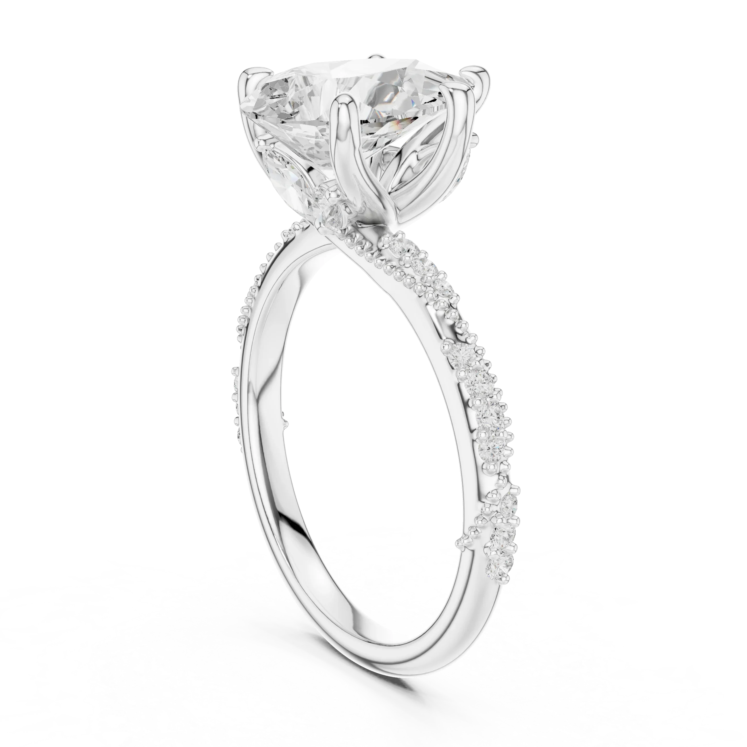 2.93 CTW Pear Cut Diamond Hidden Halo Twisted Pavé Engagement Ring in 14K Yellow Gold