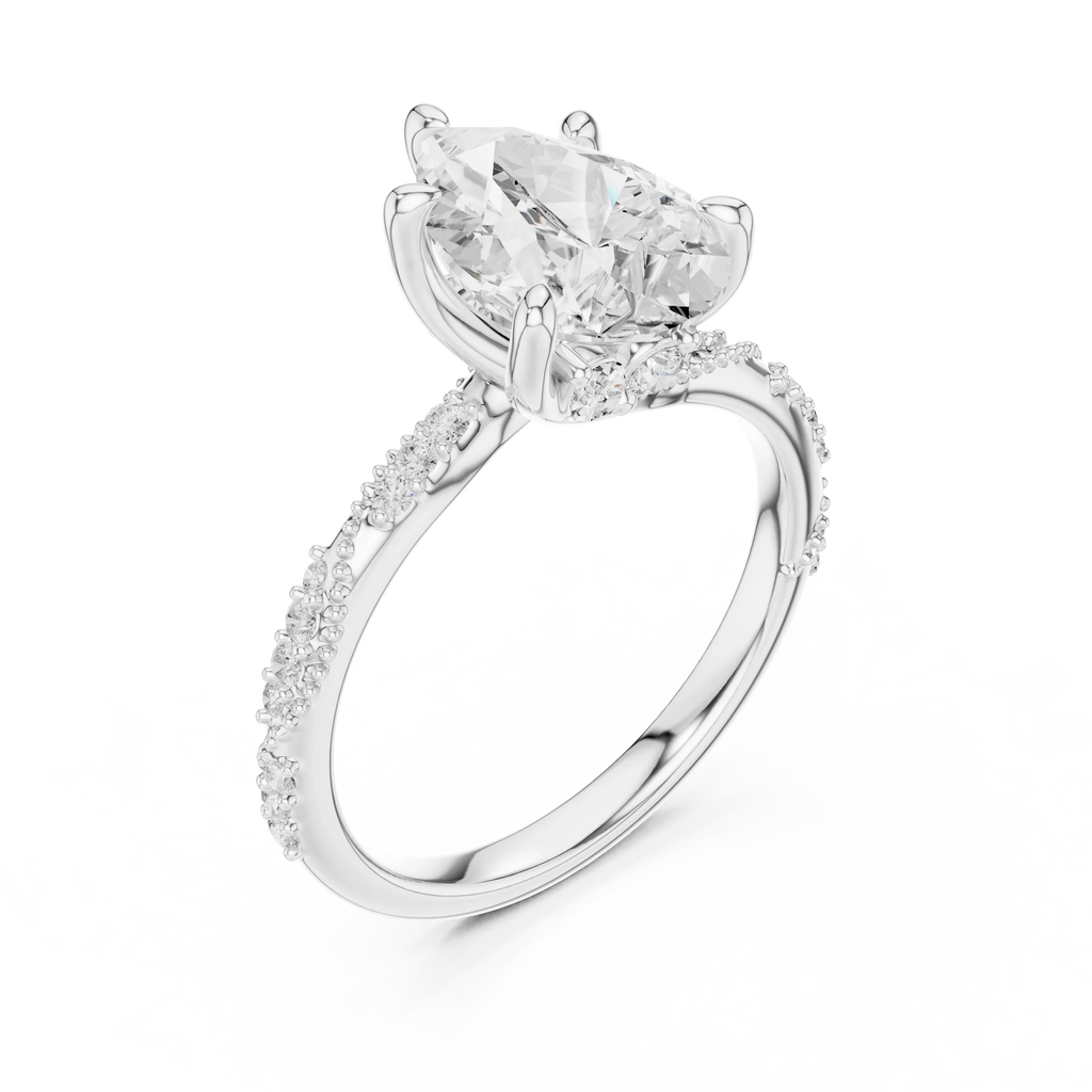 2.93 CTW Pear Cut Diamond Hidden Halo Twisted Pavé Engagement Ring in 14K Yellow Gold