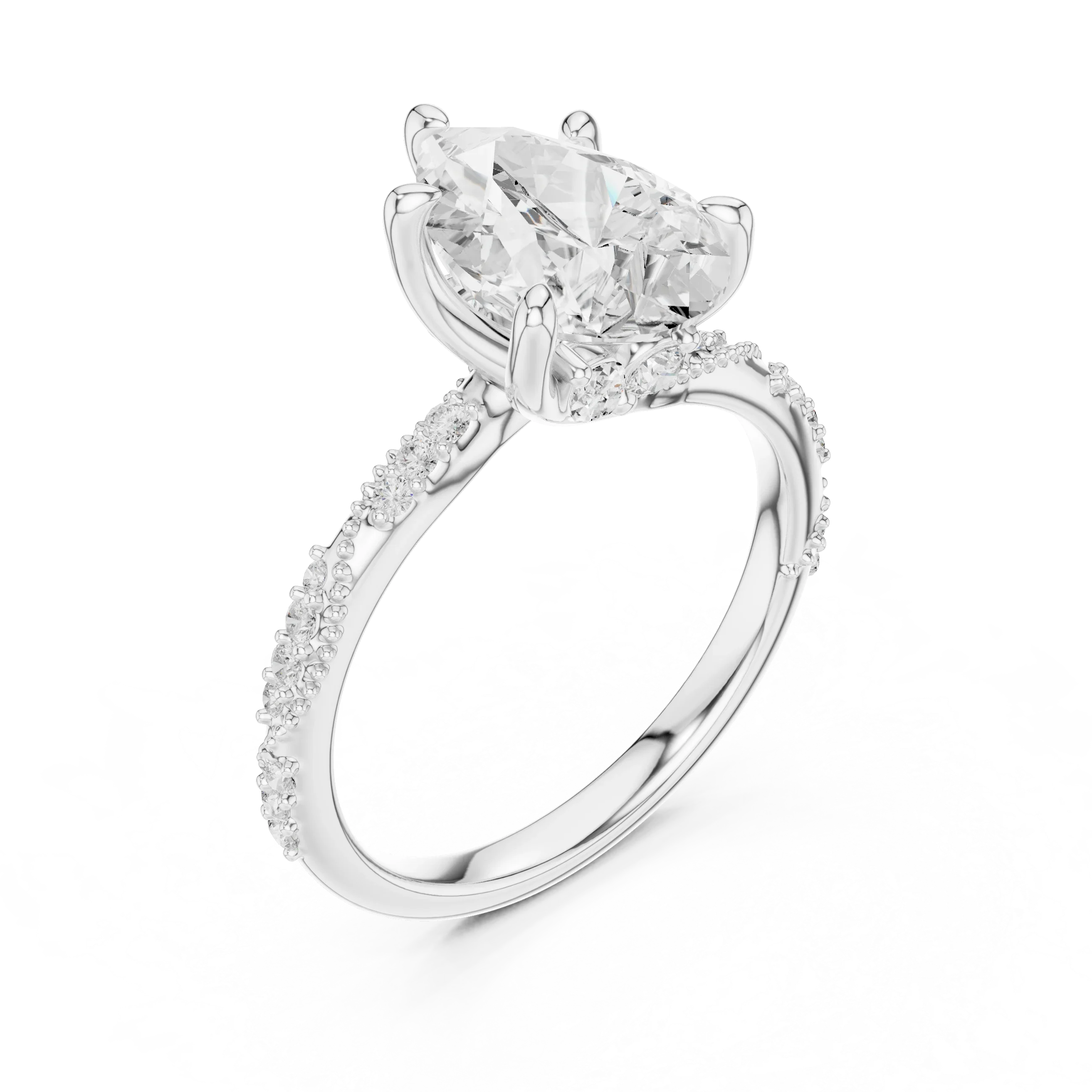 2.93 CTW Pear Cut Diamond Hidden Halo Twisted Pavé Engagement Ring in 14K Yellow Gold