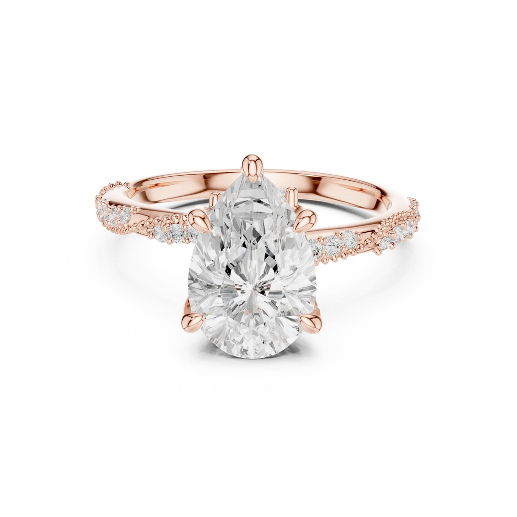 2.93 CTW Pear Cut Diamond Hidden Halo Twisted Pavé Engagement Ring in 14K Yellow Gold