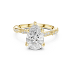 2.93 CTW Pear Cut Diamond Hidden Halo Twisted Pavé Engagement Ring in 14K Yellow Gold