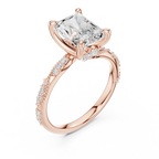 2.93 CTW Radiant Cut Diamond Hidden Halo Twisted Pavé Engagement Ring in 14K Yellow Gold