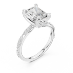 2.93 CTW Radiant Cut Diamond Hidden Halo Twisted Pavé Engagement Ring in 14K Yellow Gold