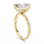 2.93 CTW Radiant Cut Diamond Hidden Halo Twisted Pavé Engagement Ring in 14K Yellow Gold