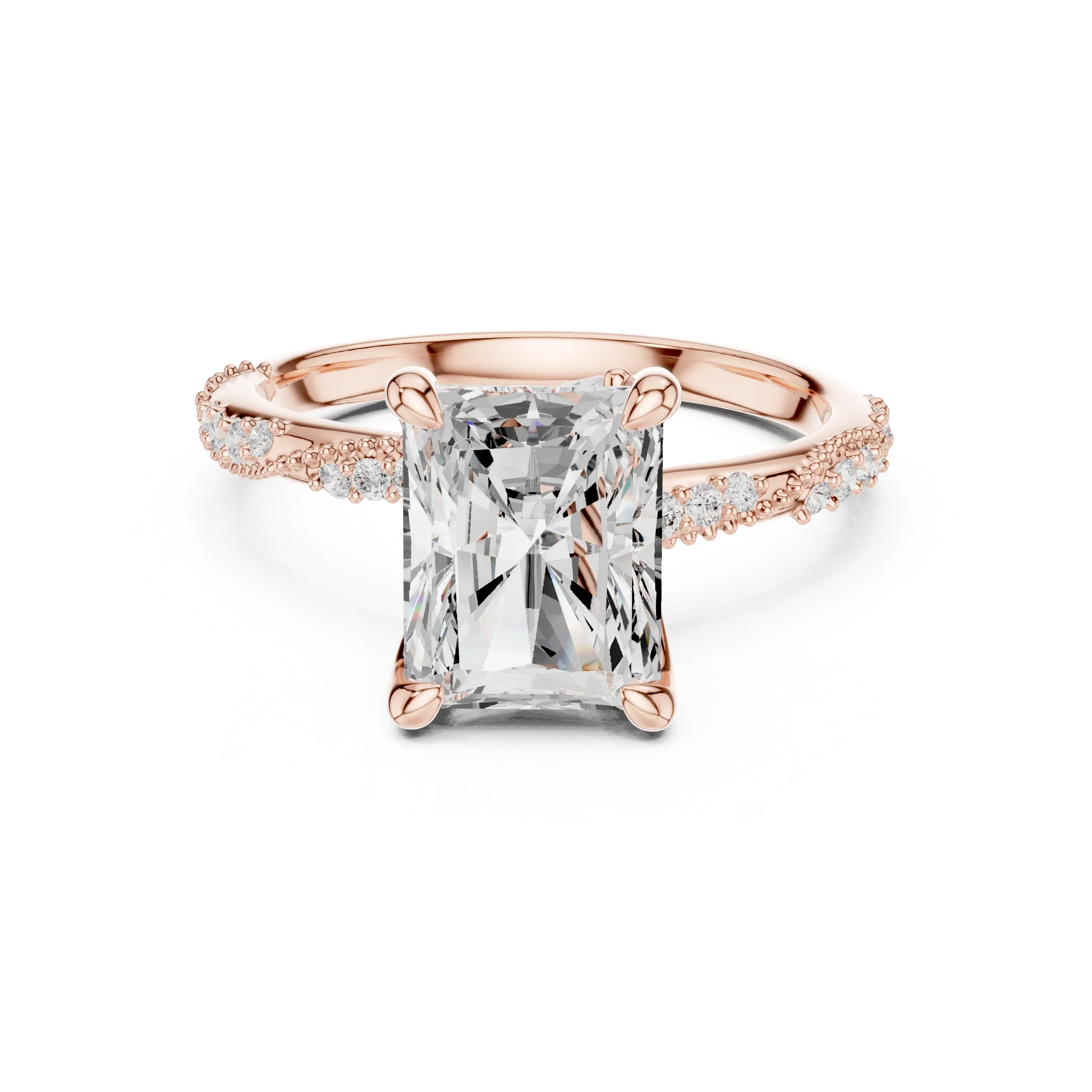 2.93 CTW Radiant Cut Diamond Hidden Halo Twisted Pavé Engagement Ring in 14K Yellow Gold