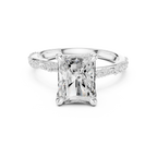 2.93 CTW Radiant Cut Diamond Hidden Halo Twisted Pavé Engagement Ring in 14K Yellow Gold