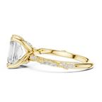 2.93 CTW Radiant Cut Diamond Hidden Halo Twisted Pavé Engagement Ring in 14K Yellow Gold