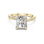 2.93 CTW Radiant Cut Diamond Hidden Halo Twisted Pavé Engagement Ring in 14K Yellow Gold