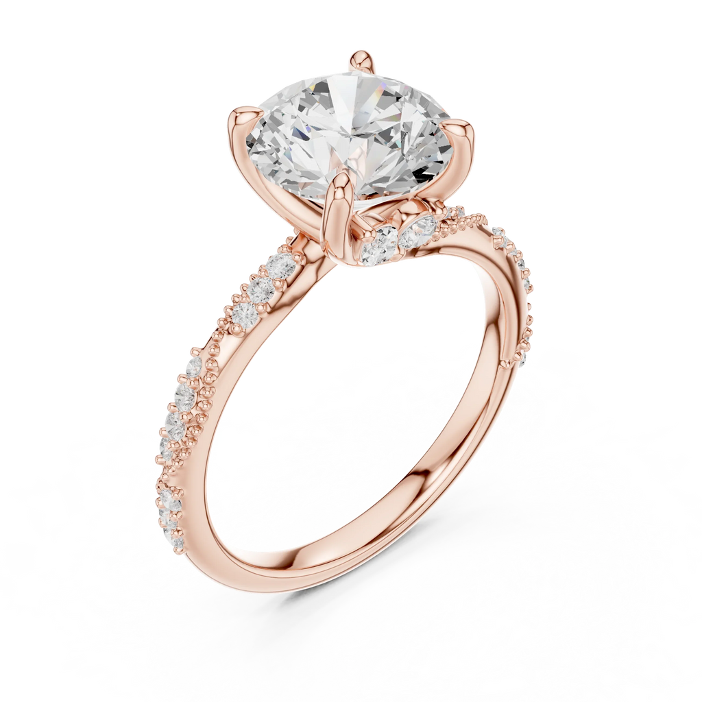 2.93 CTW Round Cut Diamond Hidden Halo Twisted Pavé Engagement Ring in 14K Yellow Gold