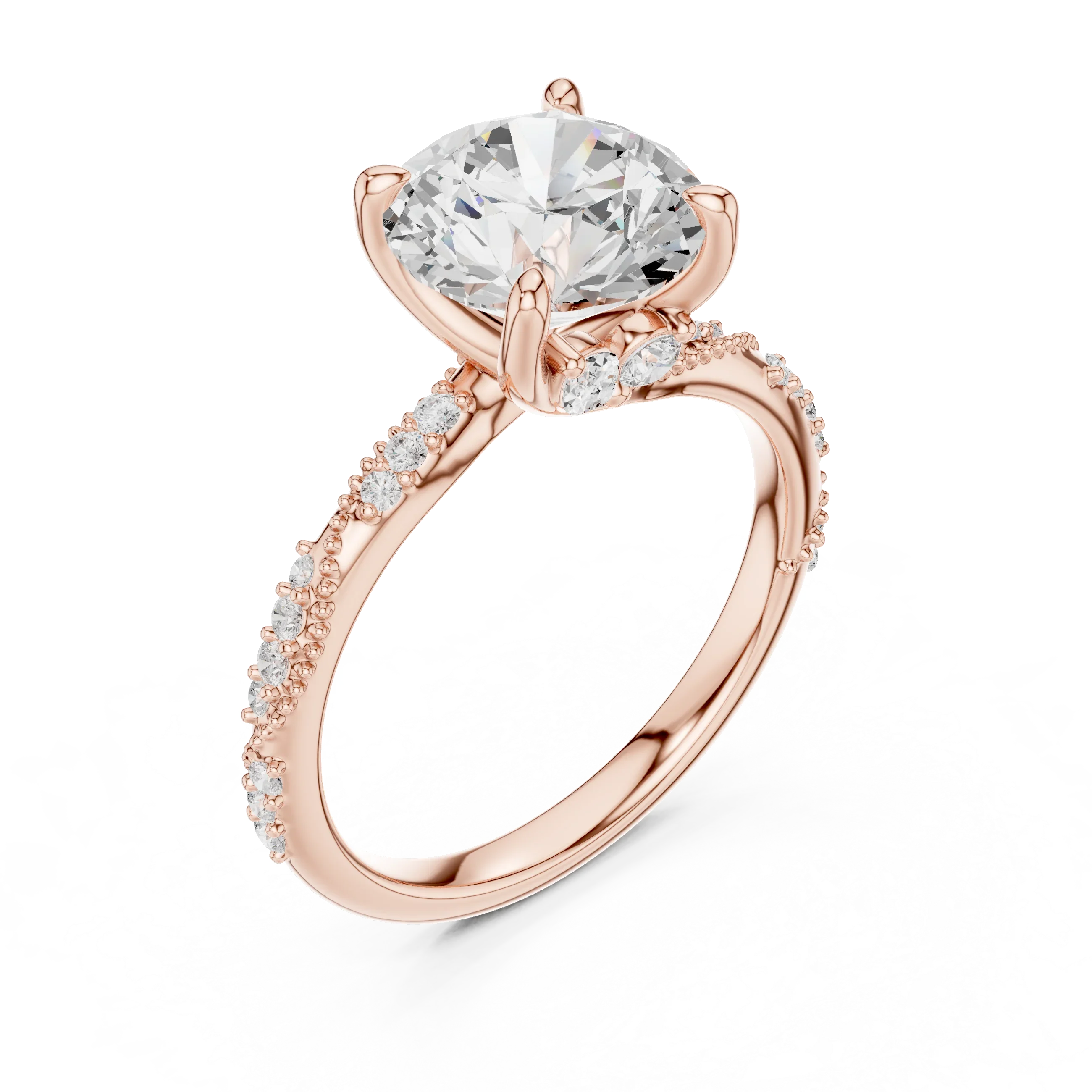 2.93 CTW Round Cut Diamond Hidden Halo Twisted Pavé Engagement Ring in 14K Yellow Gold