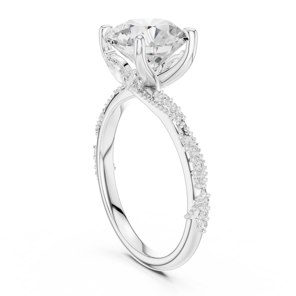2.93 CTW Round Cut Diamond Hidden Halo Twisted Pavé Engagement Ring in 14K Yellow Gold