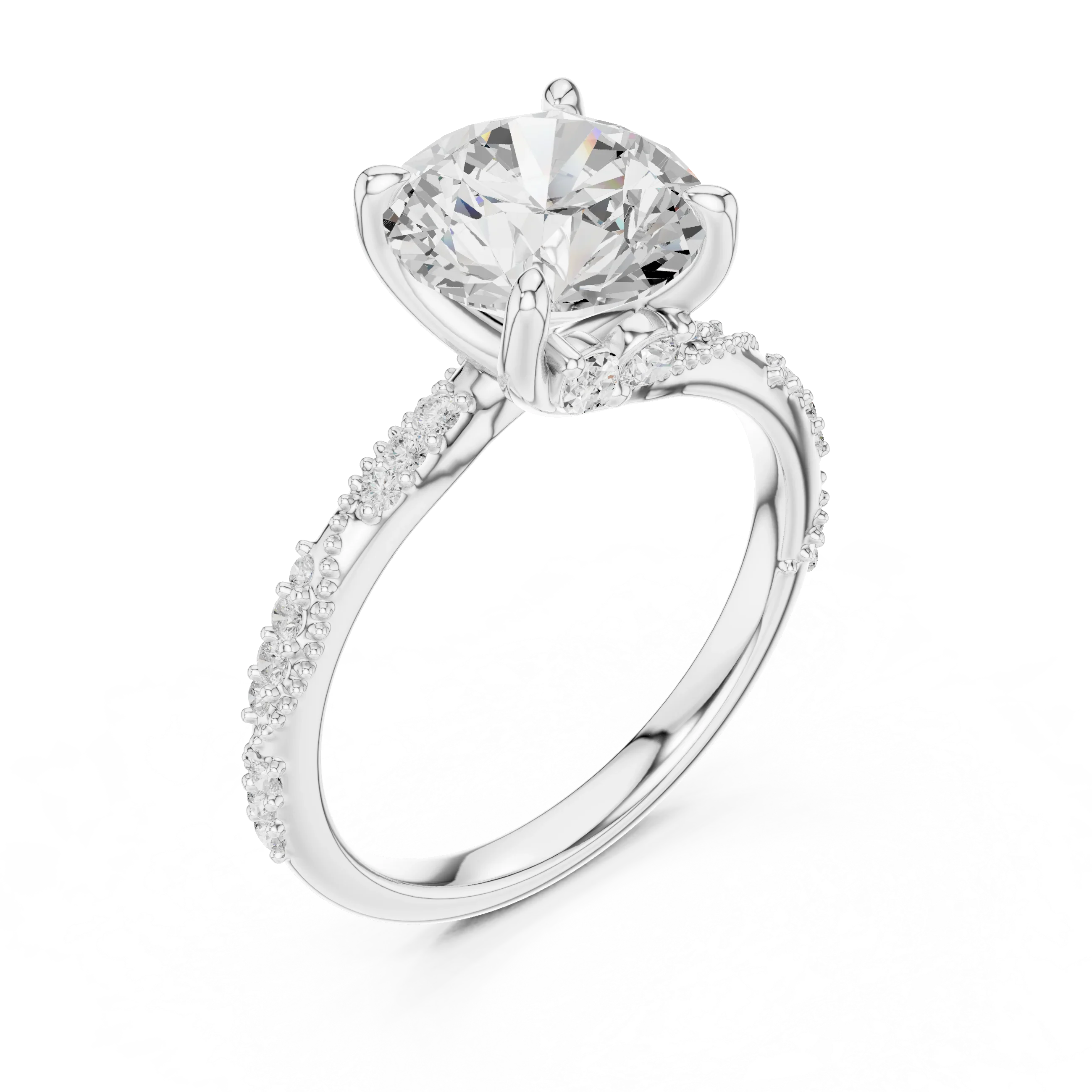 2.93 CTW Round Cut Diamond Hidden Halo Twisted Pavé Engagement Ring in 14K Yellow Gold