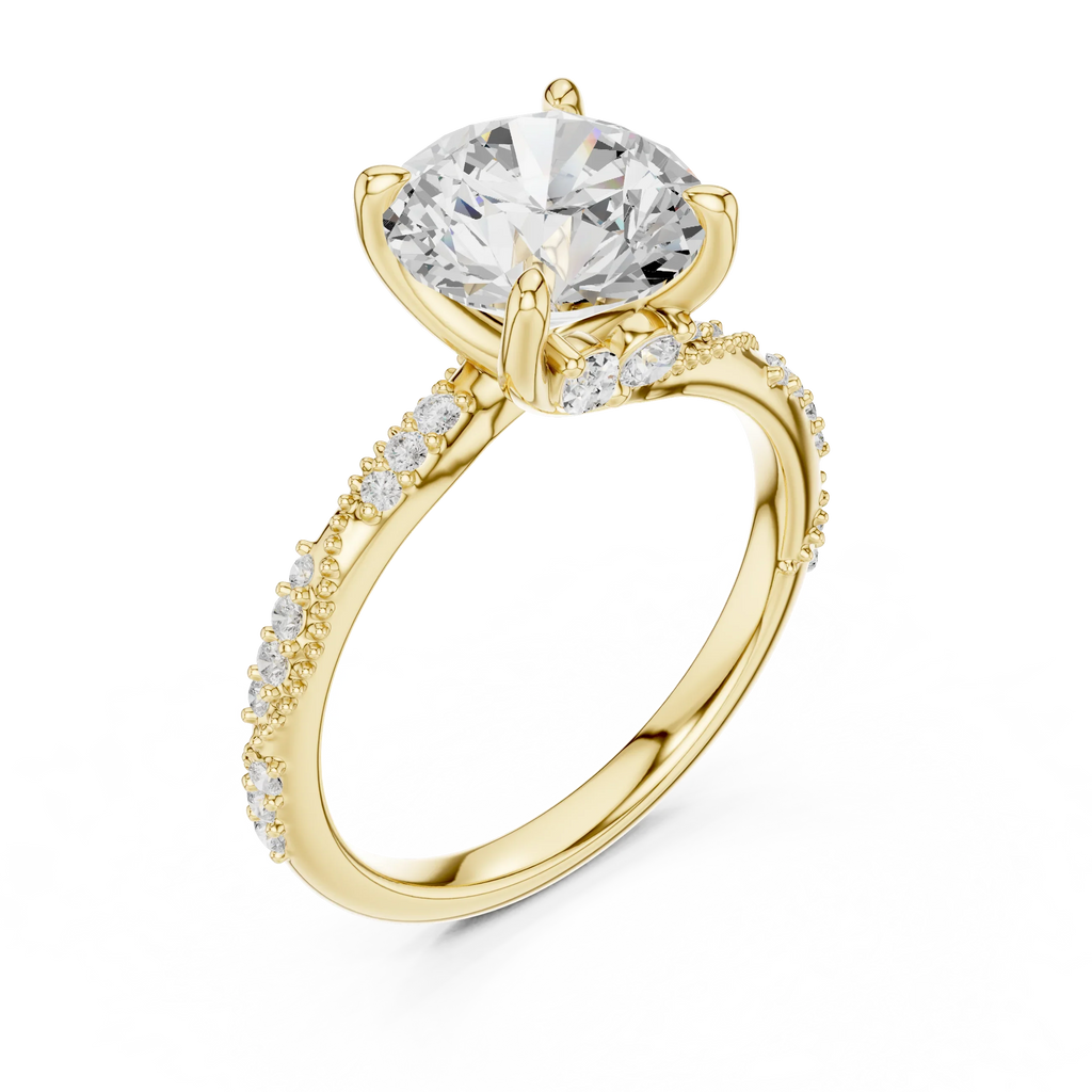 2.93 CTW Round Cut Diamond Hidden Halo Twisted Pavé Engagement Ring in 14K Yellow Gold