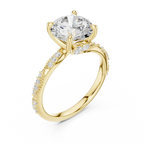 2.93 CTW Round Cut Diamond Hidden Halo Twisted Pavé Engagement Ring in 14K Yellow Gold