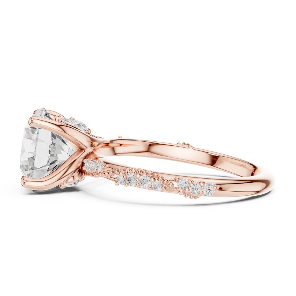 2.93 CTW Round Cut Diamond Hidden Halo Twisted Pavé Engagement Ring in 14K Yellow Gold