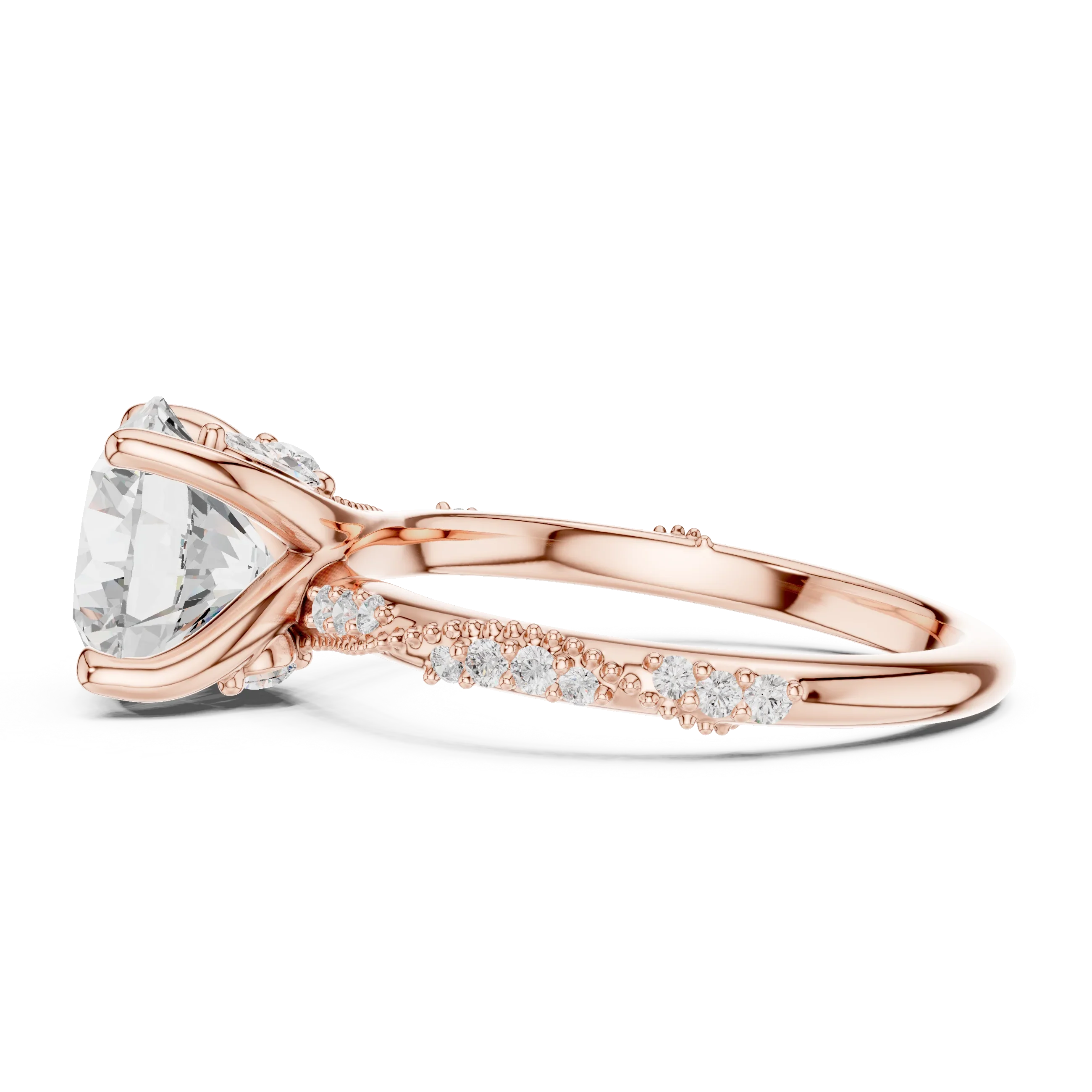 2.93 CTW Round Cut Diamond Hidden Halo Twisted Pavé Engagement Ring in 14K Yellow Gold