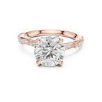 2.93 CTW Round Cut Diamond Hidden Halo Twisted Pavé Engagement Ring in 14K Yellow Gold