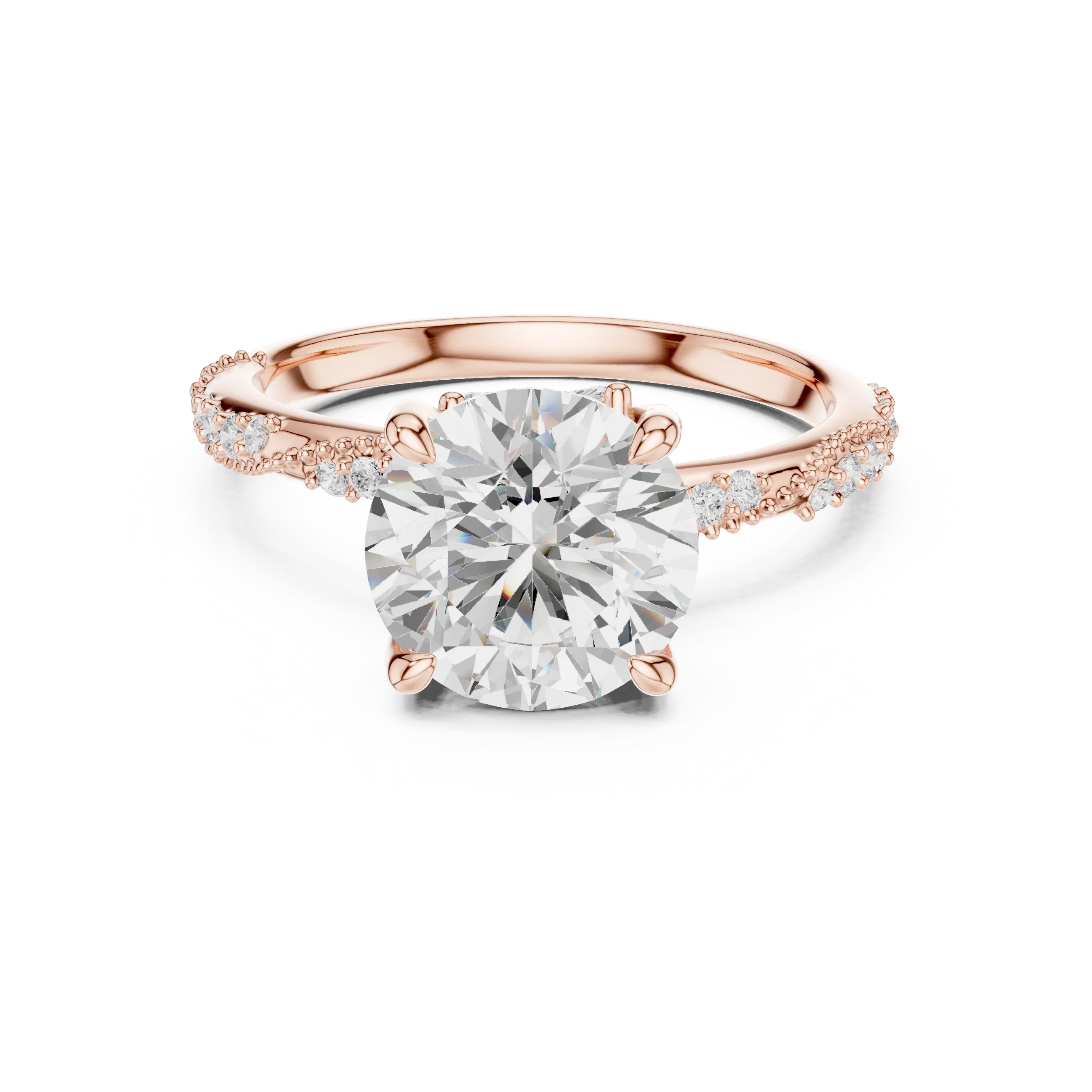 2.93 CTW Round Cut Diamond Hidden Halo Twisted Pavé Engagement Ring in 14K Yellow Gold
