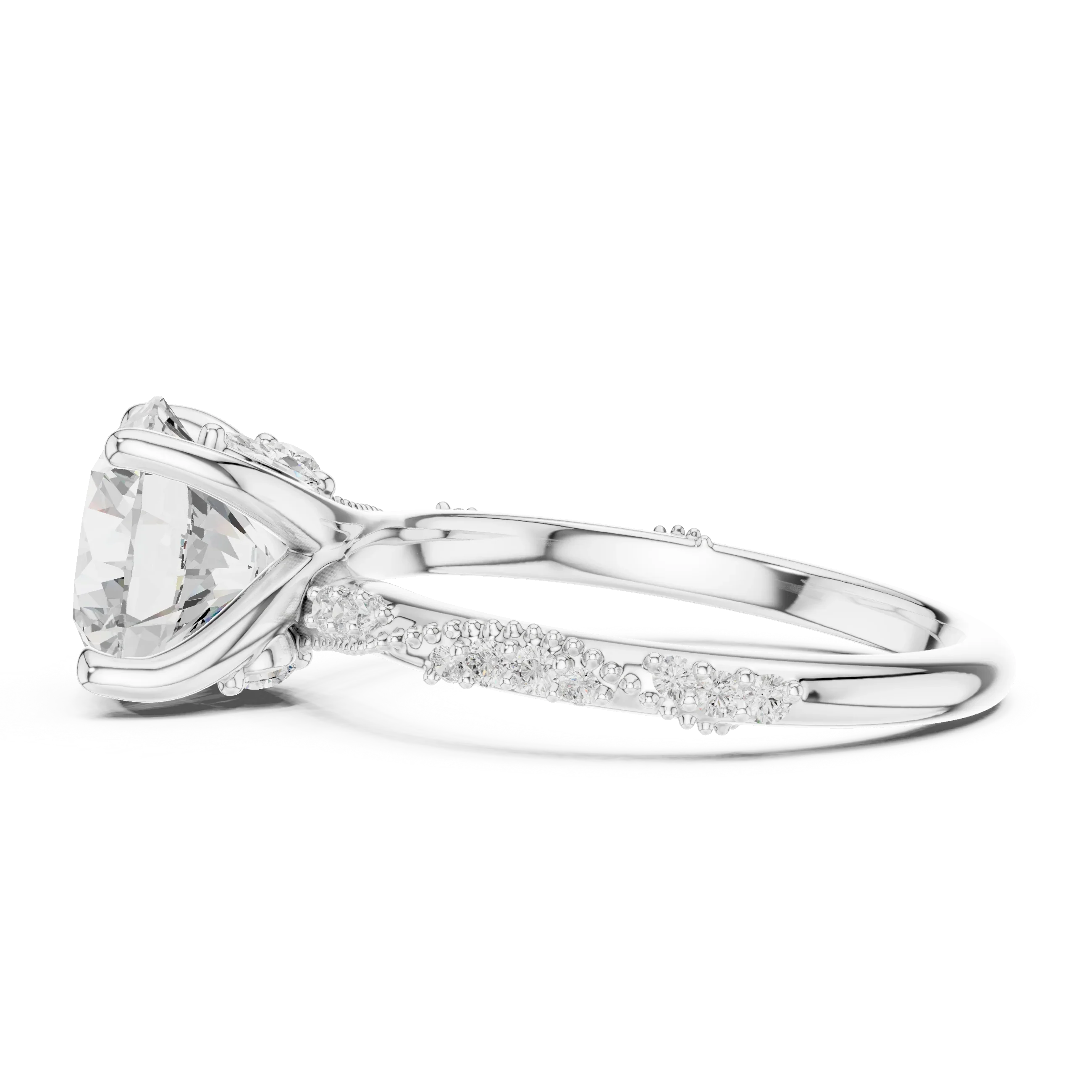 2.93 CTW Round Cut Diamond Hidden Halo Twisted Pavé Engagement Ring in 14K Yellow Gold