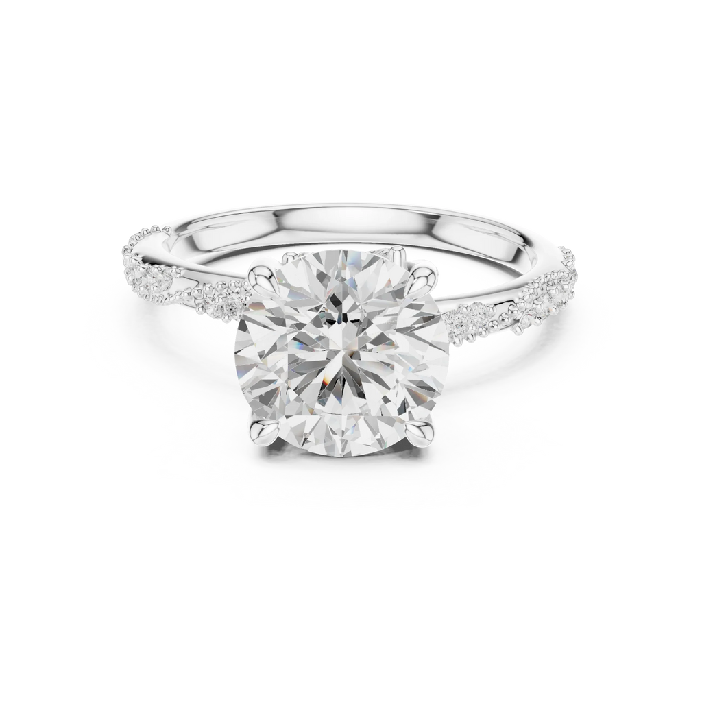 2.93 CTW Round Cut Diamond Hidden Halo Twisted Pavé Engagement Ring in 14K Yellow Gold