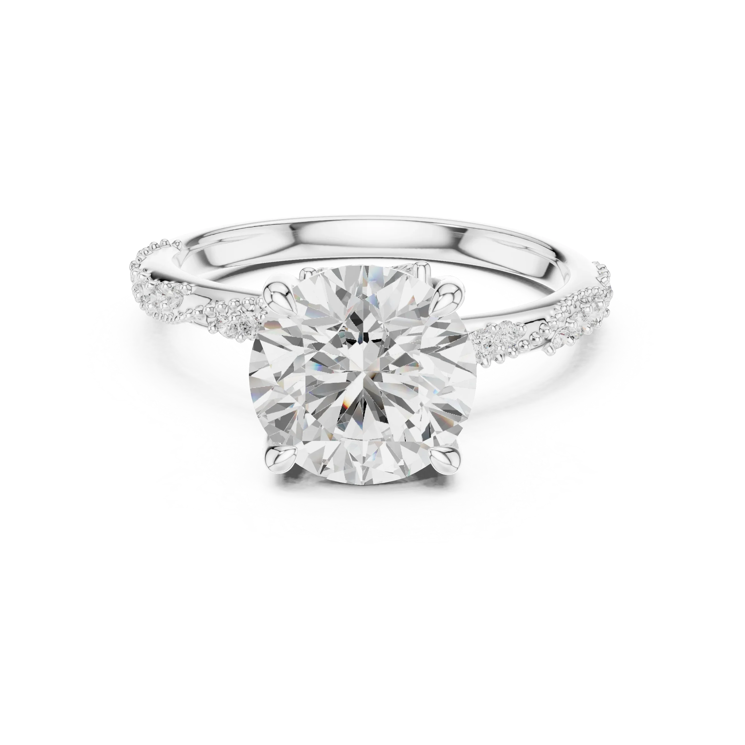 2.93 CTW Round Cut Diamond Hidden Halo Twisted Pavé Engagement Ring in 14K Yellow Gold