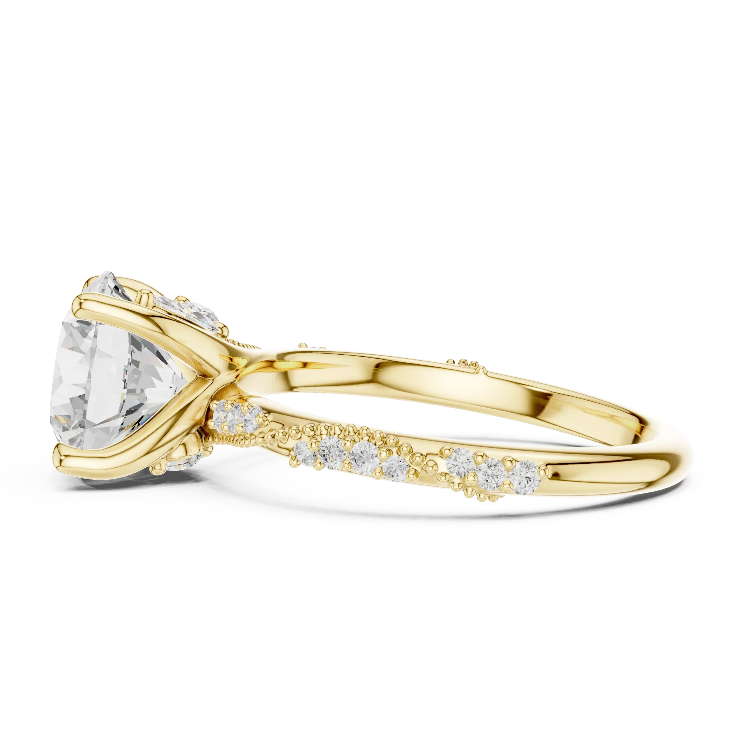 2.93 CTW Round Cut Diamond Hidden Halo Twisted Pavé Engagement Ring in 14K Yellow Gold