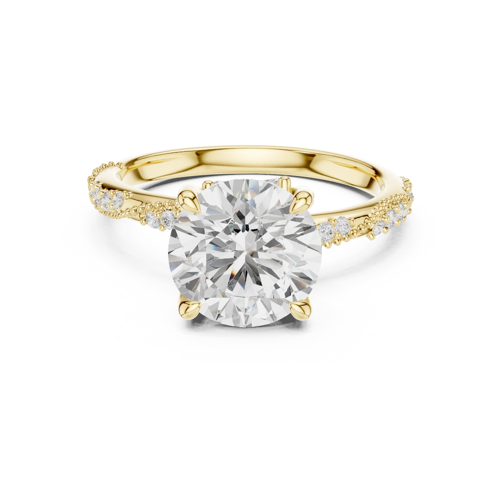 2.93 CTW Round Cut Diamond Hidden Halo Twisted Pavé Engagement Ring in 14K Yellow Gold