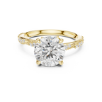 2.93 CTW Round Cut Diamond Hidden Halo Twisted Pavé Engagement Ring in 14K Yellow Gold