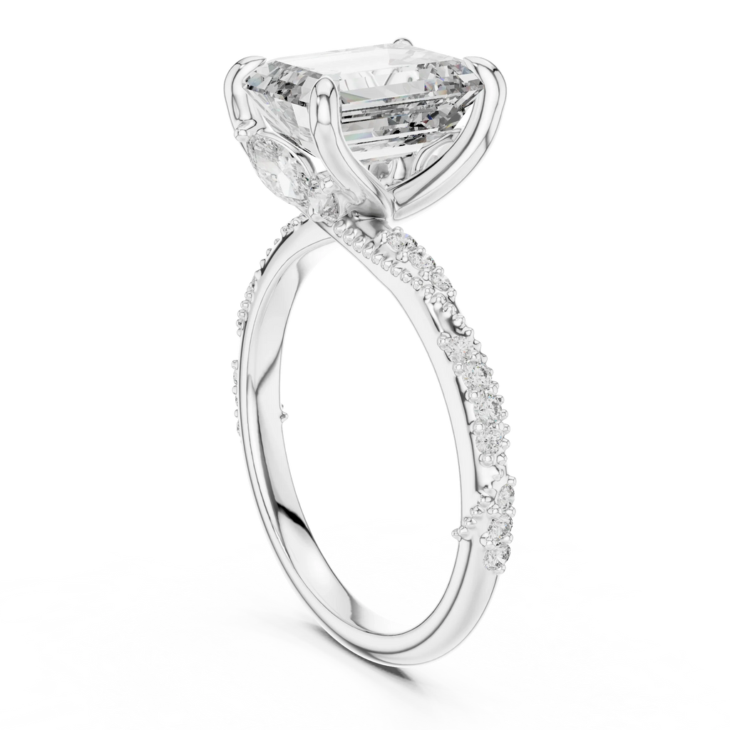 2.83 CT Emerald Moissanite Pave Engagement 925 Silver Ring