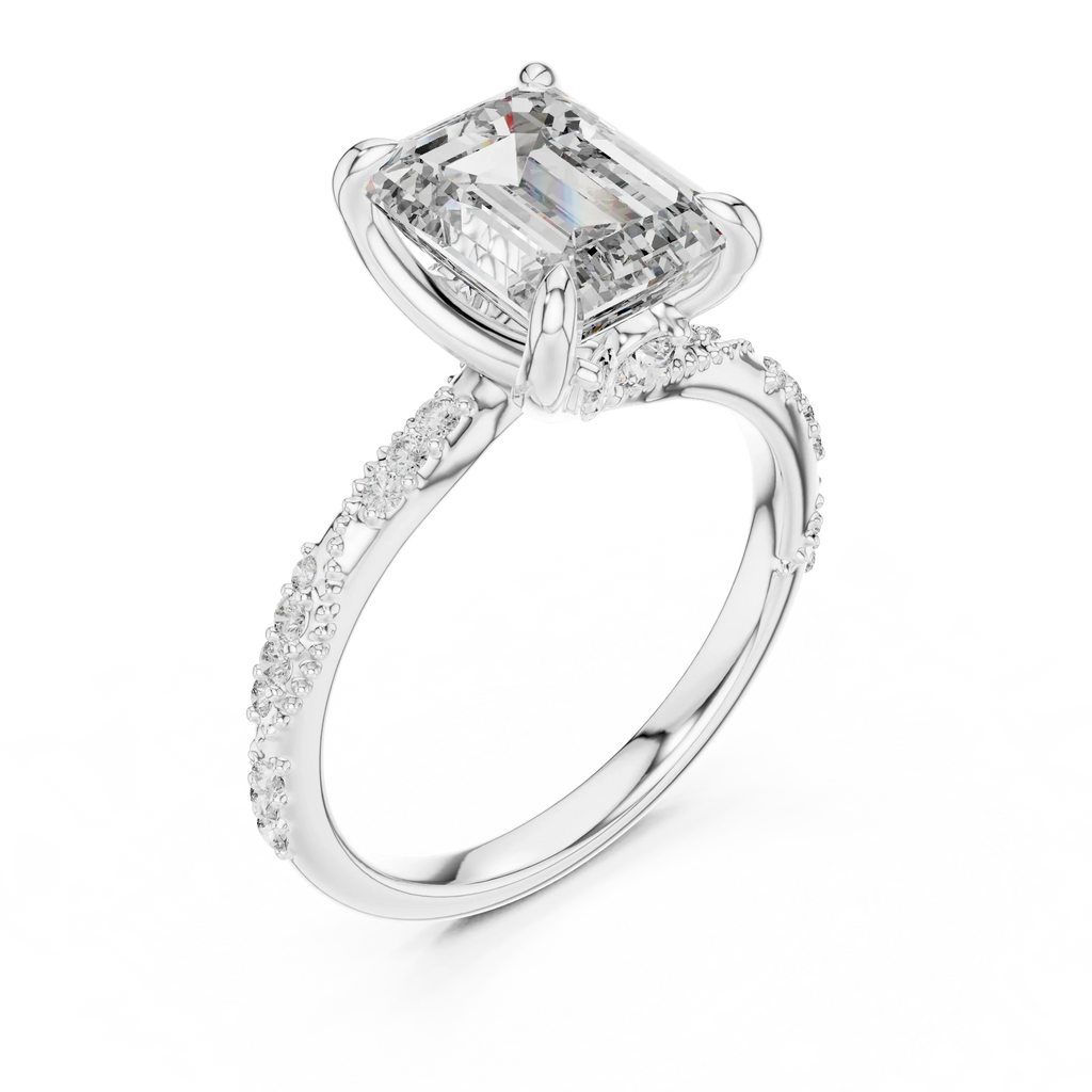 2.83 CT Emerald Moissanite Pave Engagement 925 Silver Ring