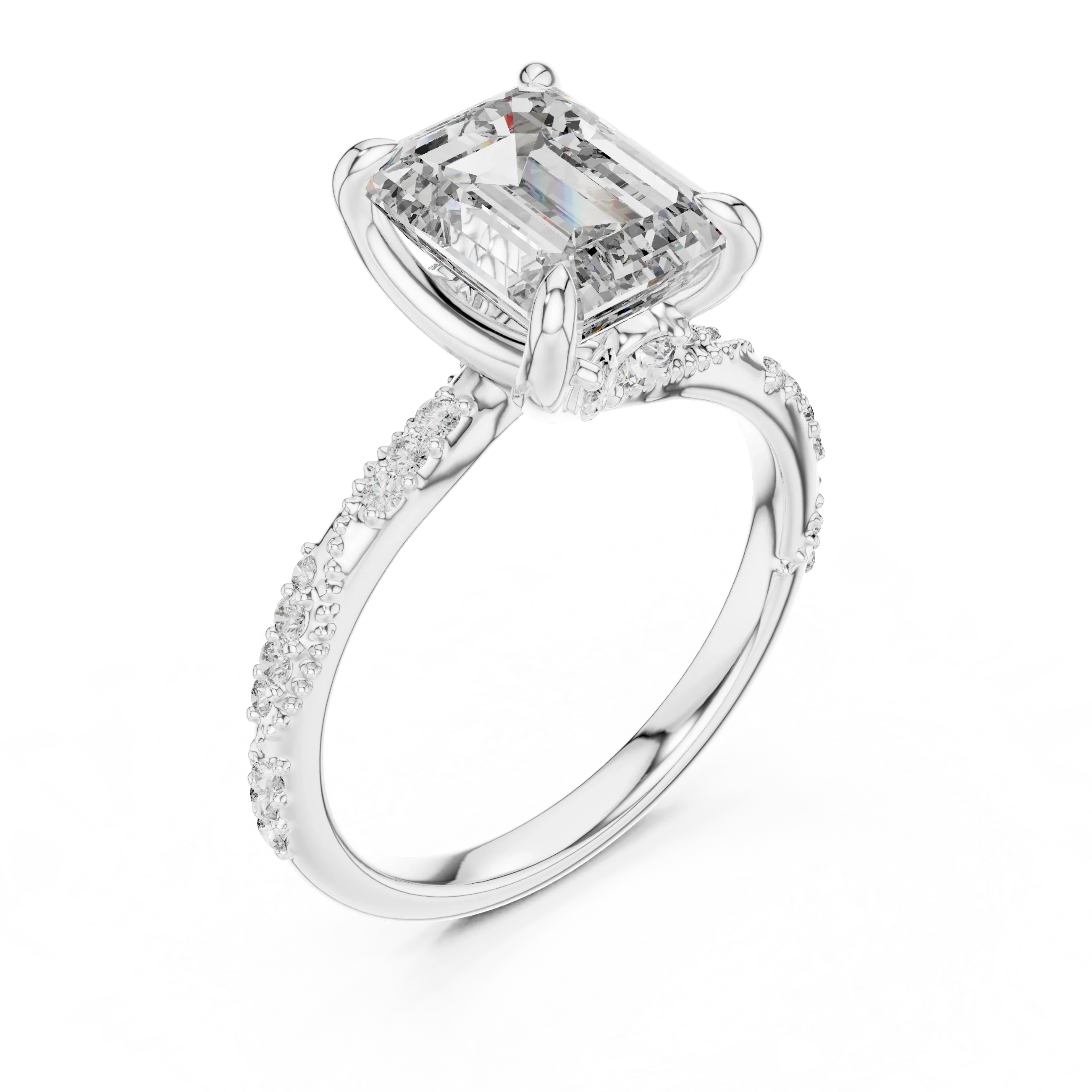 2.83 CT Emerald Moissanite Pave Engagement 925 Silver Ring